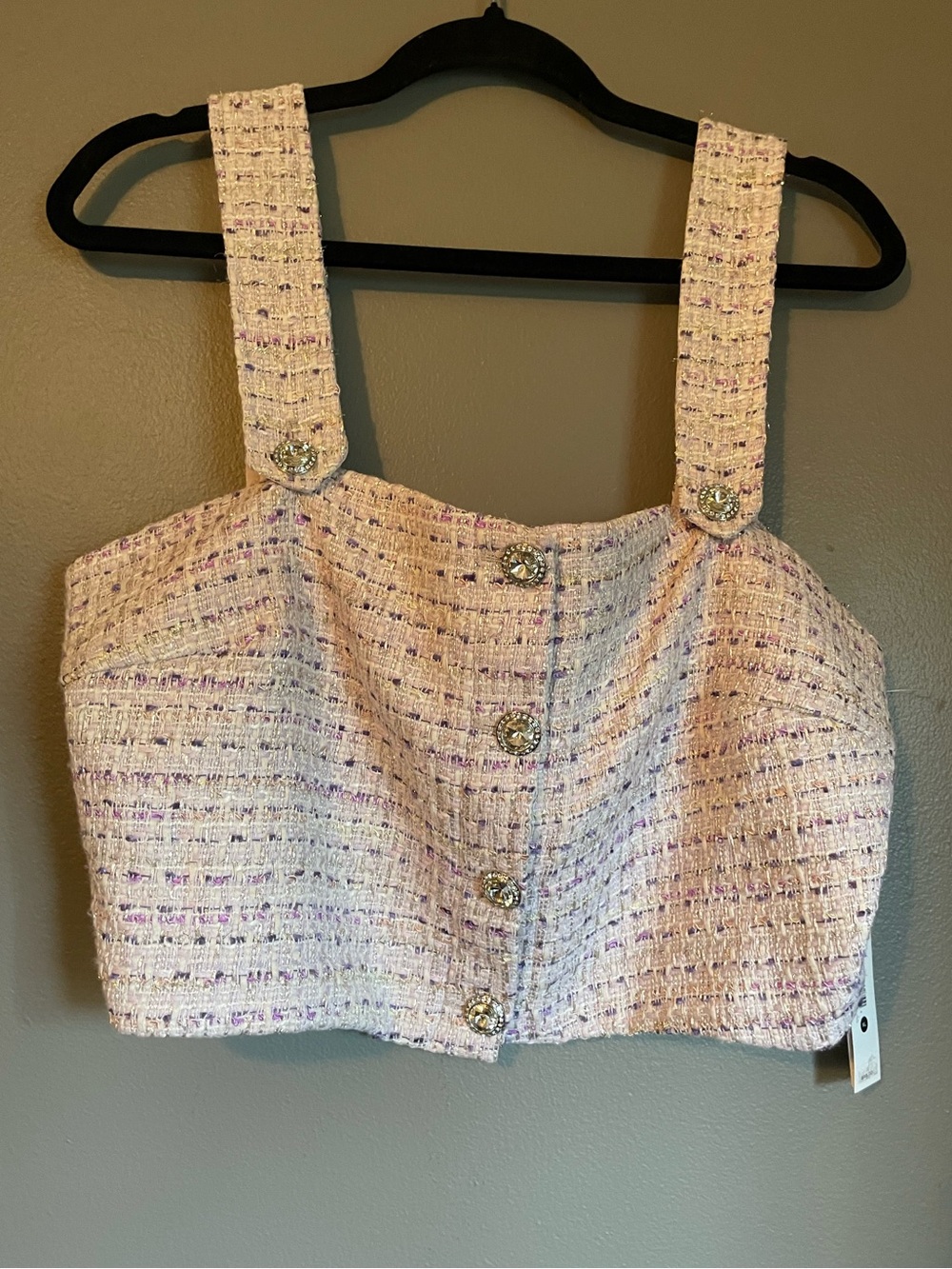 NWT Aqua Sz XL Women’s Tweed Lavender Purple Crystal Gem Tank Top Blouse Ret $68